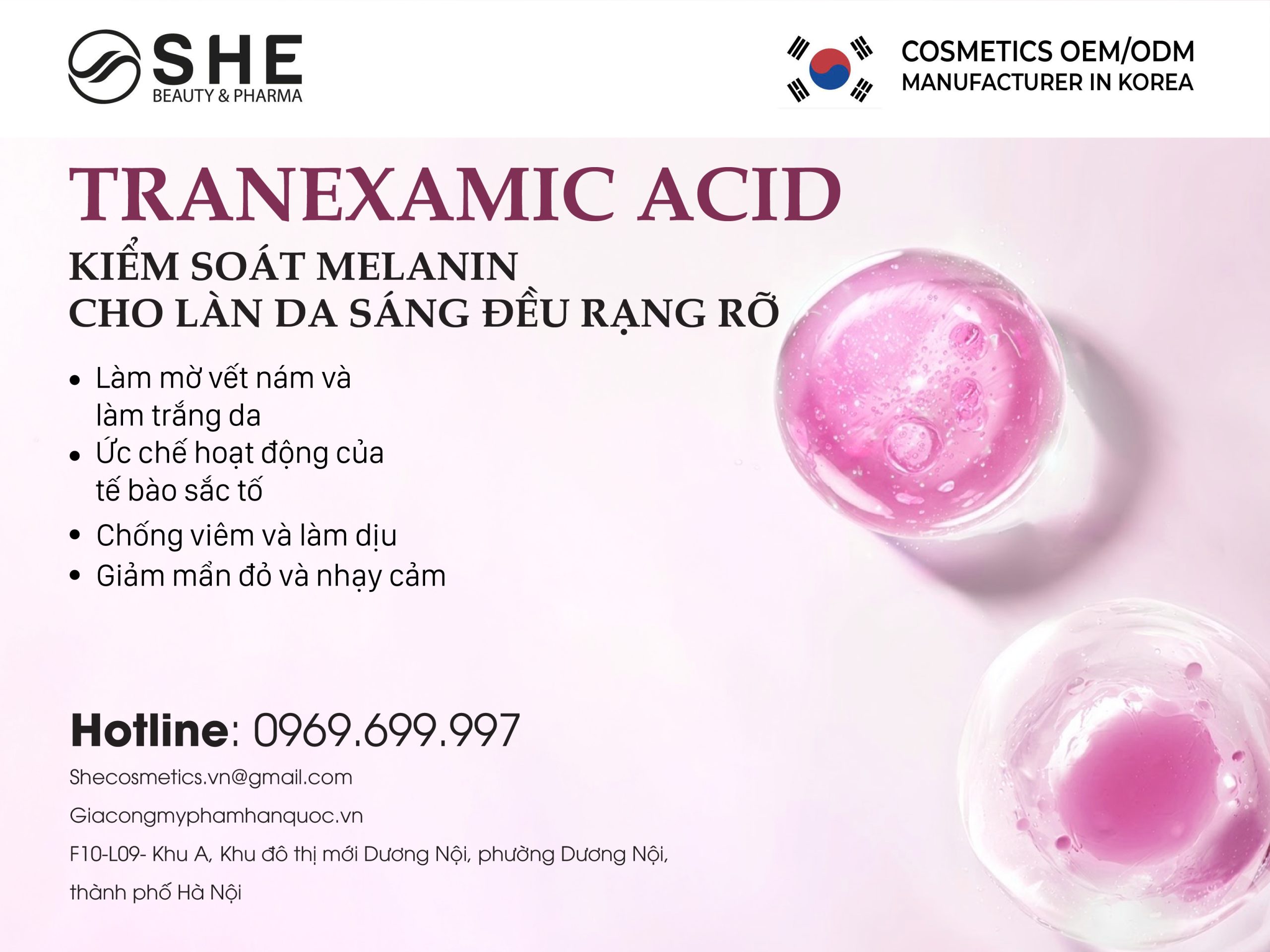 Tranexamic Acid trong mỹ phẩm: Cơ chế làm sáng và định hướng gia công công thức thế hệ mới
